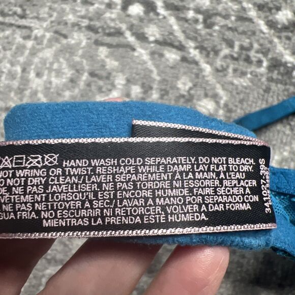 Victorias Secret Teal Blue Bombshell Plunge Bra 32B Padded Push Up Beaded Lace - Picture 6 of 6